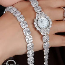 ست ساعت ودستبند نقره زنانه کد WT01035